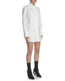 Short Pintucked Cotton Shirtdress, White