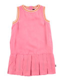 Sleeveless Tipped Pleated Dress, Carnation Pink, Size 3-14