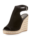 Suede Open-Toe Espadrille Glove Sandal, Black (Nero)