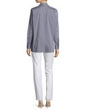 Kadine Long-Sleeve Blouse, Steel Gray