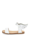 Winged Leather Sandal, White, Size 6-10