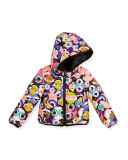 Floral Hooded Monster-Print Reversible Jacket, Multicolor, Size 10-12+