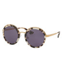 Trimmed Monochromatic Round Sunglasses