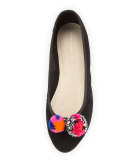 Bo Pompom Suede Ballerina Flat, Black