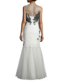 Sleeveless Illusion Lace Applique Mermaid Gown 