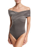 Liquid by Luxe Off-the-Shoulder One-Piece Swimsuit, Gray