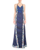 High-Waist Mixed-Print Maxi Skirt, Snuffbox/Blue