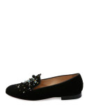 Candy Moc Jeweled Red Sole Loafer, Black