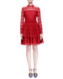 Floral Lace-Tiered Fit-And-Flare Dress