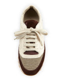 Monili-Panel Embroidered Sneaker, Bordeaux/Cream