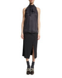 Front-Slit Pencil Midi Skirt, Onyx