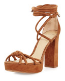 Janelle Knotted Suede 110mm Sandal, Beige