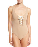 Palm Springs Scalloped Lace-Up Maillot