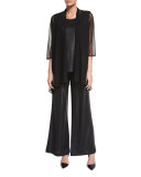 Scoop-Neck Liquid Luster Tank, Black