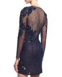Long-Sleeve Embellished Cocktail Dress, Indigo