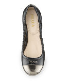 Metallic Cap-Toe Ballerina Flat, Nero/Anthracite