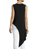 Sleeveless Asymmetric V-Neck Top, Black