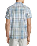 Melrose Plaid Short-Sleeve Shirt, White/Blue