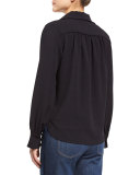 Long-Sleeve Tie-Front Blouse, Dark Night