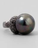 Black South Sea Pearl and Black Diamond Ring
