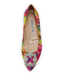 Hangisi Crystal-Buckle Satin Flat, Pink Floral