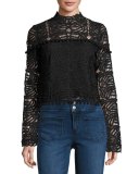 Holly High-Neck Lace Top, Onyx