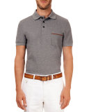Polo with Leather Detail, Gray
