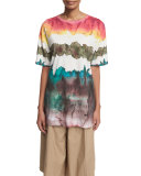 Oversized Tie-Dye Crewneck Tee, Green Pattern