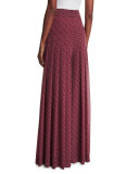 High-Rise Chiffon Polka-Dot Trousers, Burgundy