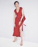 Sleeveless Belted Cape Dress, Rust