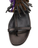 Nu Pieds Multi-Fringe Sandal, Black/Tan/Violet