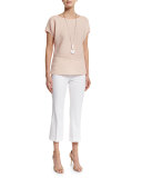Nadette Pleated Boat-Neck Blouse, Aura 