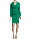 Structured Stretch Crepe Sheath Dress w/ Jacket, New Emerald