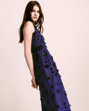 Velvet-Appliqué Column Gown, Ultra Marine/Black