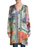 Biorla Long-Sleeve Button-Front Floral Tunic, Multi