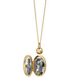 18k Gold Petite Oval Locket Necklace with Diamond Star, 17"L