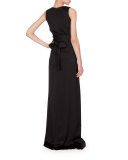 Sleeveless Seamed-Waist A-Line Gown, Black