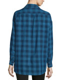 The Big Shirt Button-Front Shirt, Indigo Check
