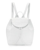 Crocodile Drawstring Backpack, White Shiny