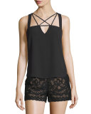 Lace Mid-Rise Boxing Shorts, Black