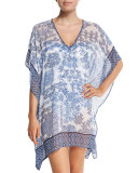 Stamped Medallion Coverup Tunic, Blue Zaffiro/Mare
