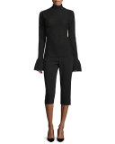 Long-Sleeve Textured Top, Black
