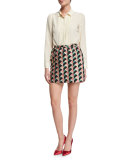 Geometric-Print Jacquard Skirt, Pink
