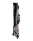 Paisley Chain Silk Maxi Fringe Scarf, Black