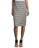 Striped Pencil Skirt W/Slit, Black Multi 