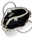 Leather Check-Panel Satchel Bag, White