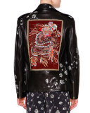 Hand-Painted Leather Biker Jacket, Black/Multi