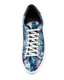 Albert Floral-Print Leather Low-Top Sneakers, Ink