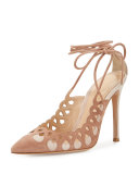 Laser-Cut Ankle-Wrap 105mm Pump, Praline/Rosa