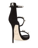 Coline Crystal Triple-Strap 110mm Sandal, Black